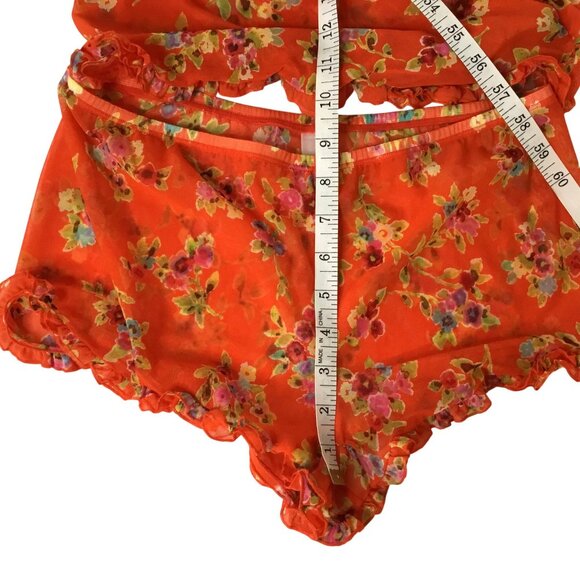 Victoria's Secret Women Y2k Floral Orange Sheer Camisole Ruffel Sexy Shorts M - Picture 6 of 10